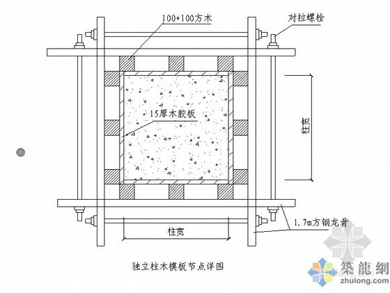 [北京]医疗楼工程模板工程施工方案(共92页 计算详细)-独立柱木模板节点详图 