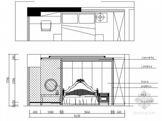 [北京]花园小区130平简欧风格跃层样板间CAD装修施工图卧室立面图 