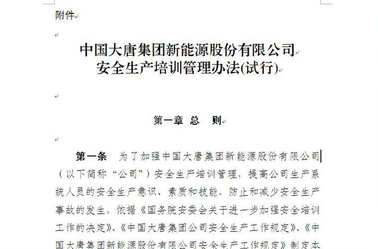 安全生产培训管理办法资料下载-中国大唐集团新能源股份有限公司安全生产培训管理办法