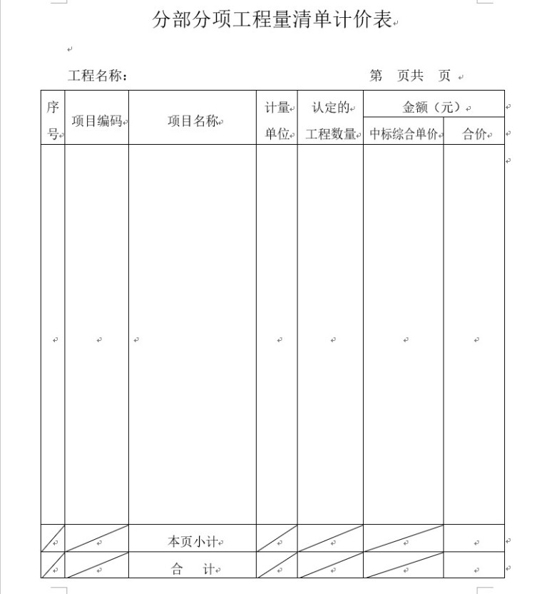 详细市政工程结算表格-5、分部分项工程量清单计价表