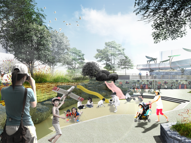 园林设计psd素材资料下载-城市广场儿童区景观效果图PSD分层素材
