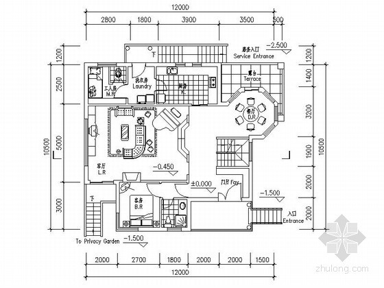 110平方别墅户型图资料下载-某三层独栋别墅户型图（南入口、232平方米）