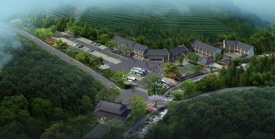 [杭州]寺庙外公共空间环境景观规划设计方案-鸟瞰效果图