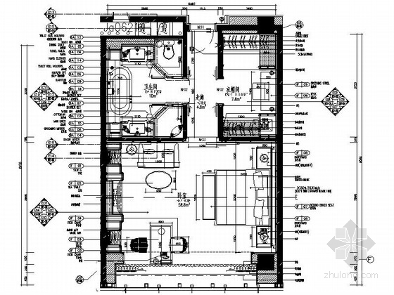 单人卫生间CAD资料下载-[成都]某奢华五星级酒店样板间单人房室内装修图