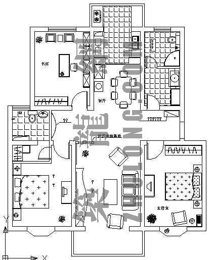 多层三室经典户型图资料下载-三室两厅室内户型图