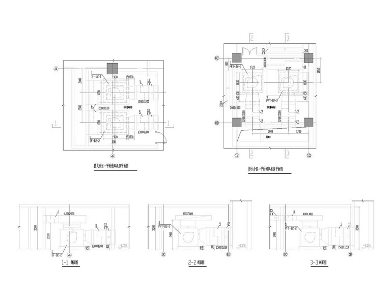 地下车库通风人防排烟系统设计施工图-防火分区一平时进排风机房平剖面图.jpg