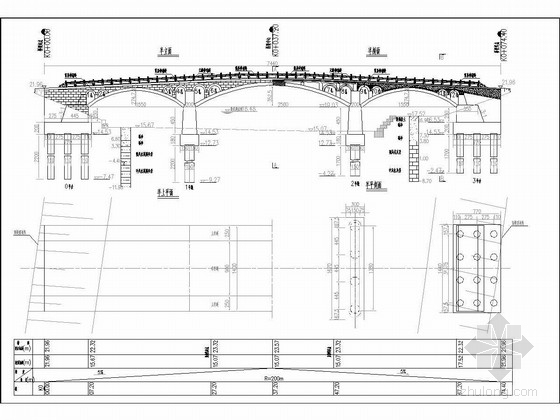 21米桥梁施工图资料下载-15.5+25+15.5米圆弧线钢筋混凝土拱桥施工图（装饰拱圈）