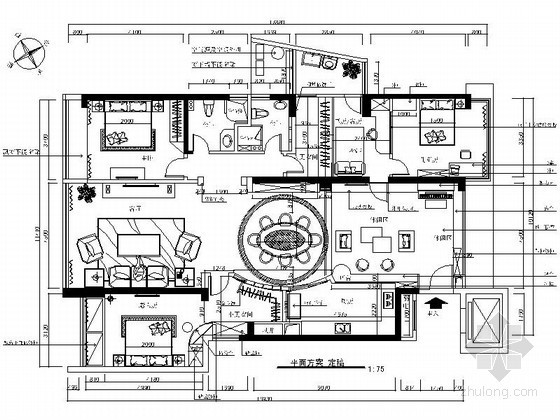 欧式柜CAD施工图资料下载-[厦门]欧式四室两厅居室完整施工图