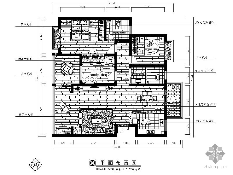 现代中式酒柜模型资料下载-现代中式某检查院三居室内装修图（含效果）