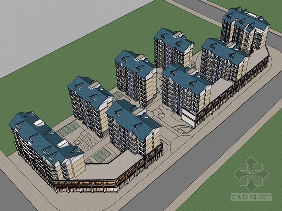 商住底层建筑模型资料下载-现代商住建筑SketchUp模型下载