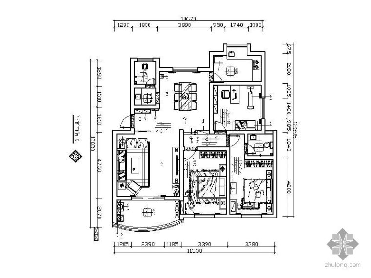 三房两厅模型资料下载-现代风格三房两厅施工图