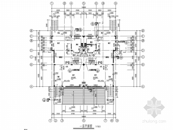 [安徽]三层异形柱框架结构别墅结构施工图（含建筑图）-一层平面