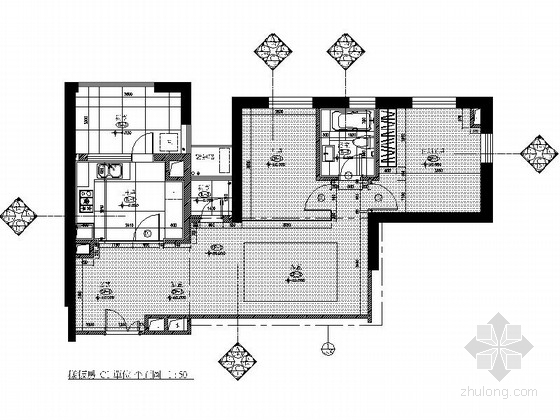 住宅小区样板房CAD资料下载-[上海]中高住宅小区现代两居室样板房装修图