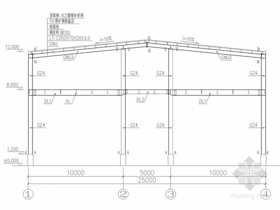 轻钢门架柱间支撑资料下载-局部三层门式刚架厂房结构施工图(带气楼、吊车梁)