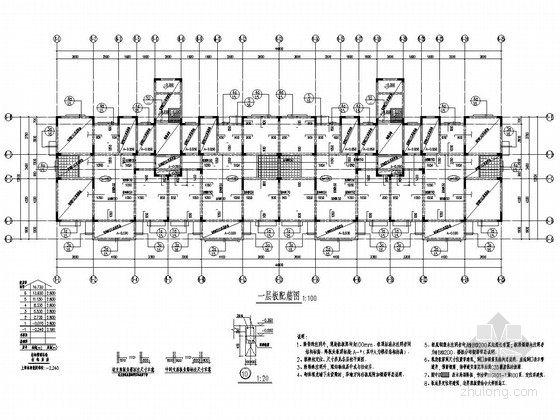 [山东]地上6+1层异形柱框架结构安置楼房结构施工图-一层板配筋图 