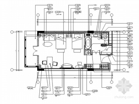 床CAD平面资料下载-[广东]高档酒店双床客房室内精装CAD竣工图