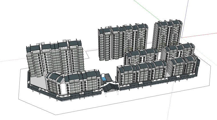 寺庙3D建筑模型资料下载-黄山某小区建筑模型设计
