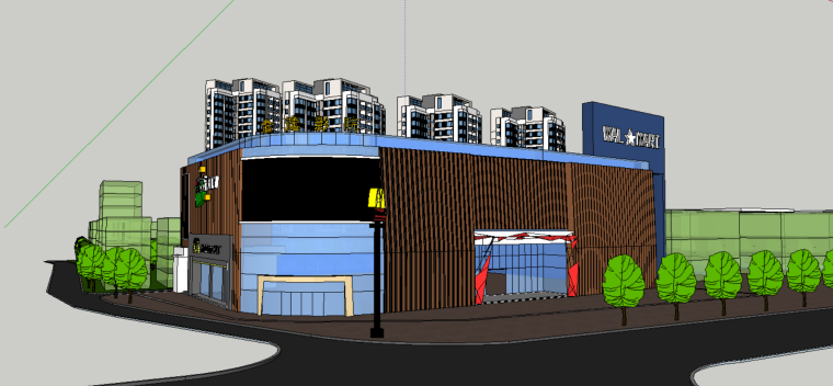 小区商业建筑CAD和su资料下载-商业建筑广场SU模型设计