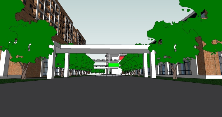 现代风格中学整体建筑设计SU模型-透视图