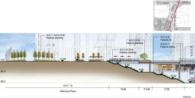 [上海]现代生态可持续性商业空间景观规划设计方案-景观台阶剖面图