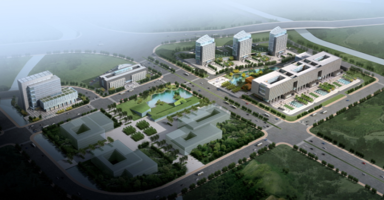 苏州高新区行政中心建筑设计方案文本-鸟瞰图1