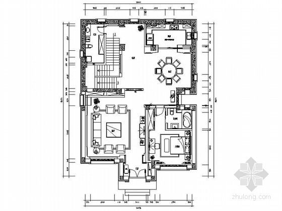 家装套房装修施工图资料下载-[原创]老年中式三层别墅室内施工图（含效果图）