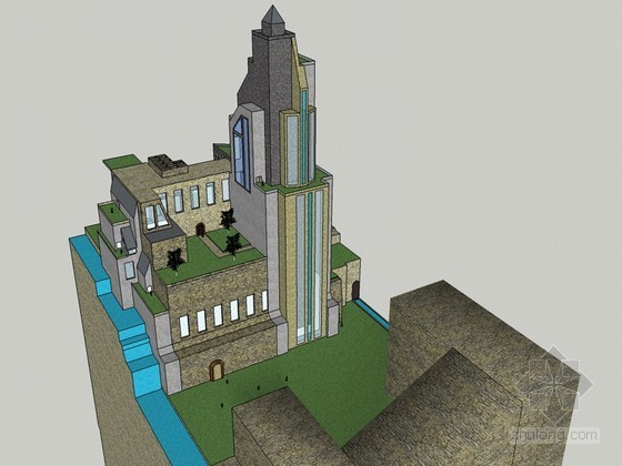 revit教学楼模型下载资料下载-城堡式教学楼SketchUp模型下载