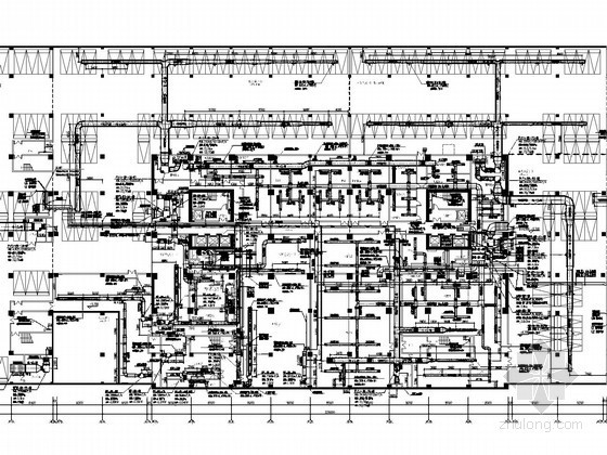 [新疆]高层办公楼暖通空调设计施工图(知名设计院)-地下室制冷机房管道布置图 