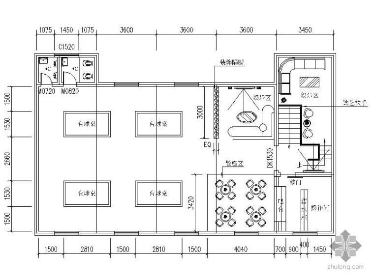 一房一厅住宅平面图资料下载-台球厅平面图