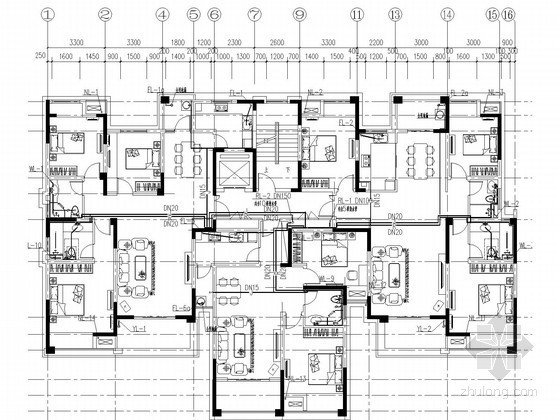 [江苏]多栋高层住宅室内采暖通风系统设计施工图（含给排水系统设计）-标准层大样图 