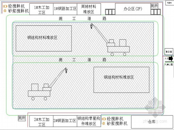工业厂房建筑平面布置资料下载-[江苏]工业厂房施工平面布置图