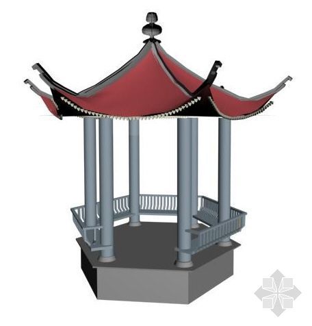 铁艺床3D模型下载资料下载-3D的一个六角亭