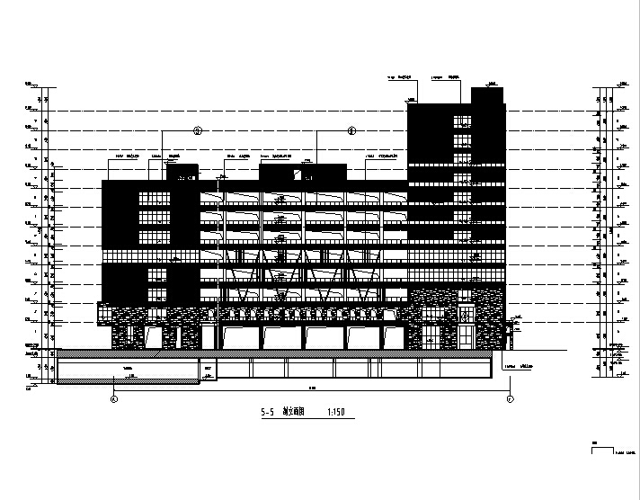 [湖南]高层多动能养老中心及综合楼建筑施工图（16年最新）-高层多动能养老中心及综合楼建筑立面图