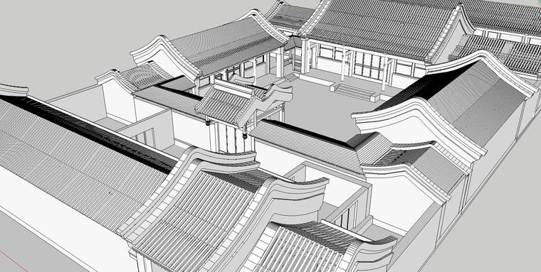 中式古建北京四合院模型.su模型-场景三