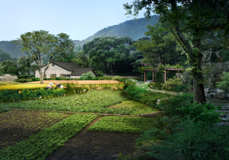 小庭院景观彩平图素材资料下载-美丽乡村景观效果图PSD分层素材（3）