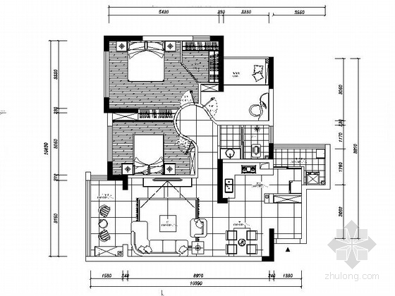 柜子cad施工资料下载-[湖南]现代简约风格三居室装修CAD施工图（含效果）