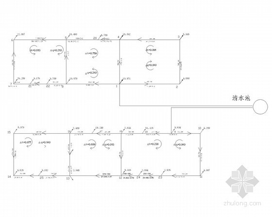 北方某城市给排水工程课程设计-消防时平差简图 