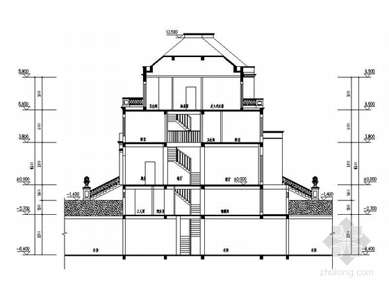 [浙江]法式风格高层住宅楼建筑设计方案文本（含CAD）-法式风格高层住宅楼建筑剖面图