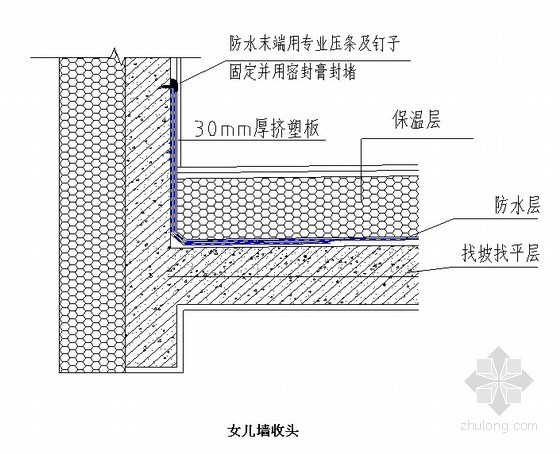 屋面防水收头做法资料下载-屋面防水工程女儿墙收头节点详图