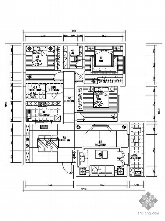 三室两厅原始平面图资料下载-某三室两厅装修图