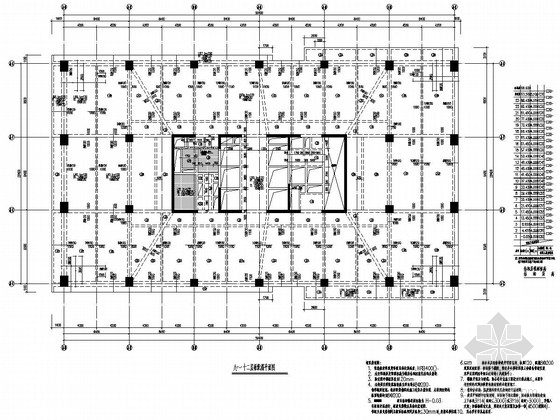 [商业中心]23层框筒高层及框剪多层结构施工图-1#八~十二层板配筋平面图 