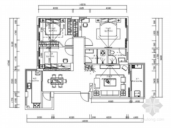 现代三居装修图资料下载-[黄山]大型高档商住小区现代三居室装修图