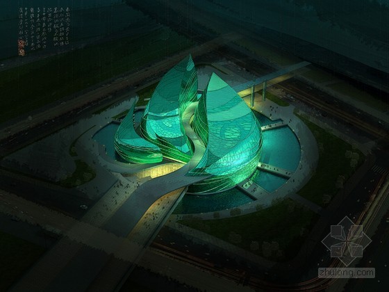 艺术楼建筑sk模型资料下载-夜景艺术建筑3D模型下载