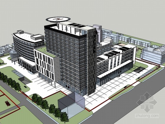 中心城区规划模型资料下载-现代城区医院SketchUp模型下载