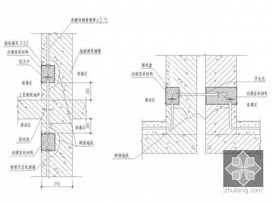 [江苏]最新一类综合商业楼全套电气施工图448张（含商铺市场幼儿园 多细部做法）-暗管穿墙防护密闭做法