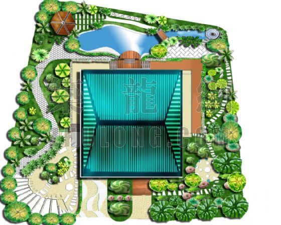 庭院景观手绘平面效果图资料下载-某别墅庭院平面效果图