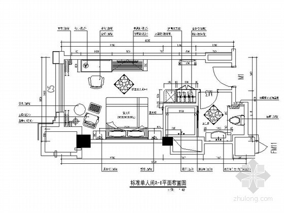 CAD酒店单人间资料下载-酒店标准单人间室内施工图