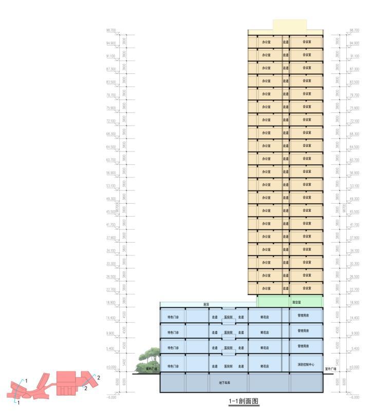 [广东]高层现代风格弧线型综合医院建筑设计方案文本-高层现代风格弧线型综合医院建筑剖面图