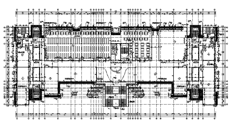 5层钢混框架结构大学图书馆建筑结构施工图2-图书馆二层平面图