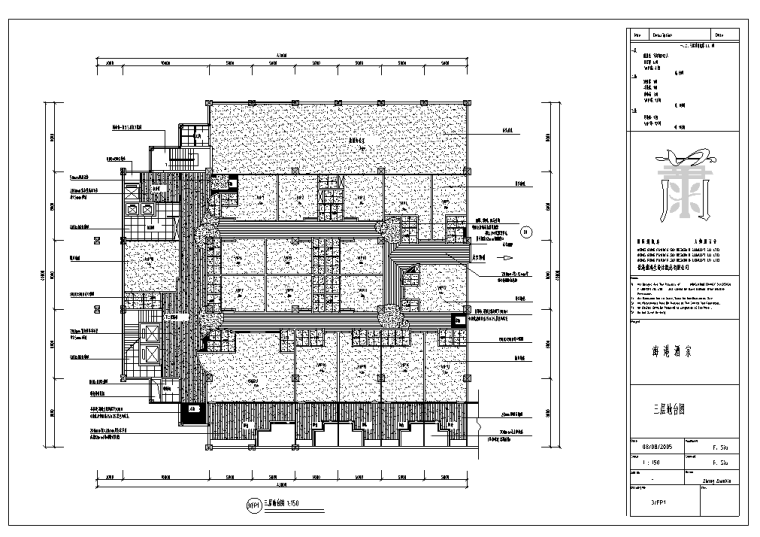 广东海港某大型现代风格酒家室内设计施工图-三层地坪图